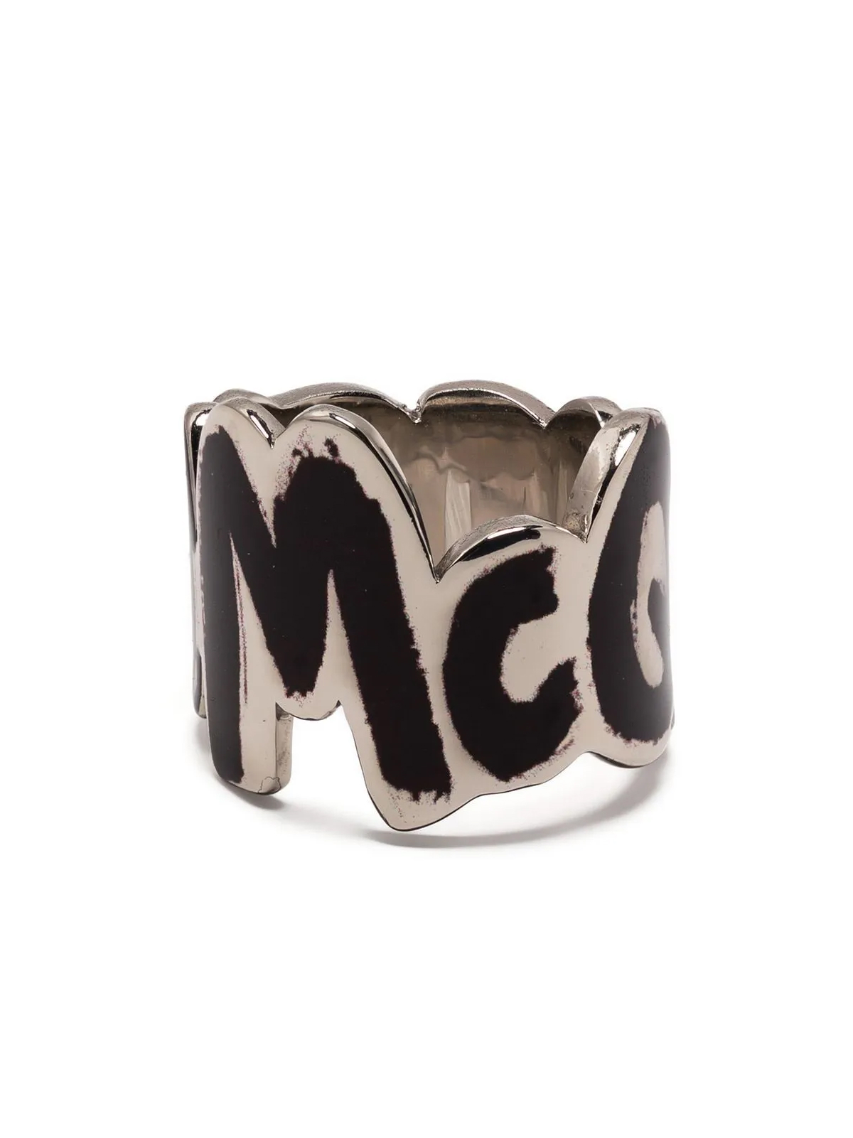 Alexander McQueen  Silver and Black Graffiti Logo Ring