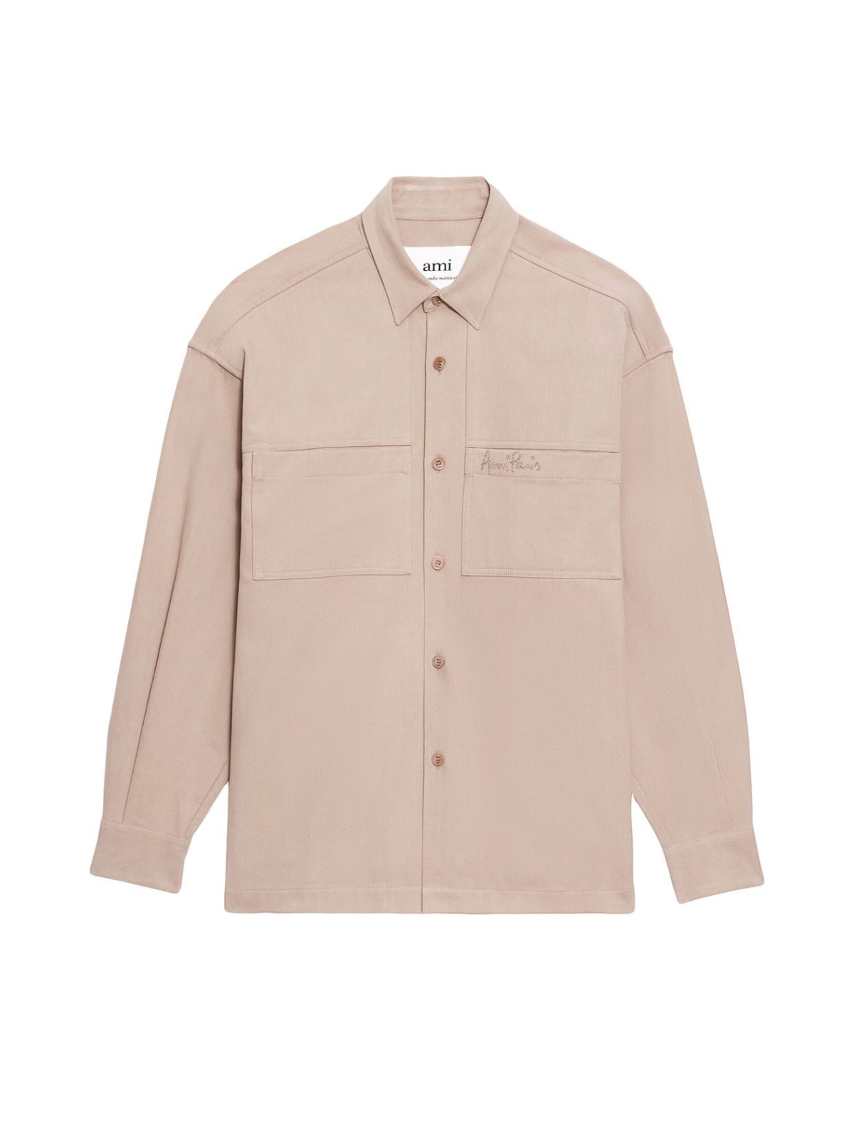 AMI Paris Beige Embroidered Logo Overshirt