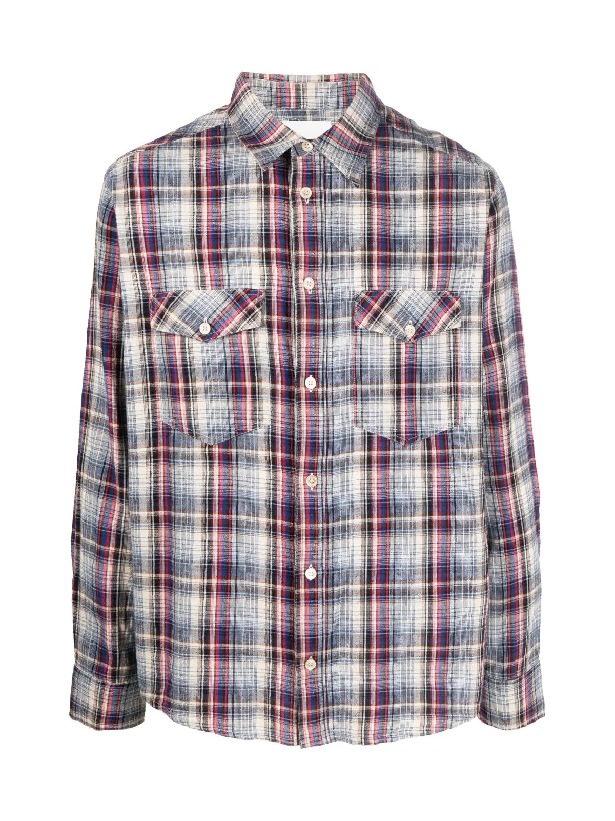 Isabel Marant Blue and Multi Check Cotton Linen Lydian Shirt