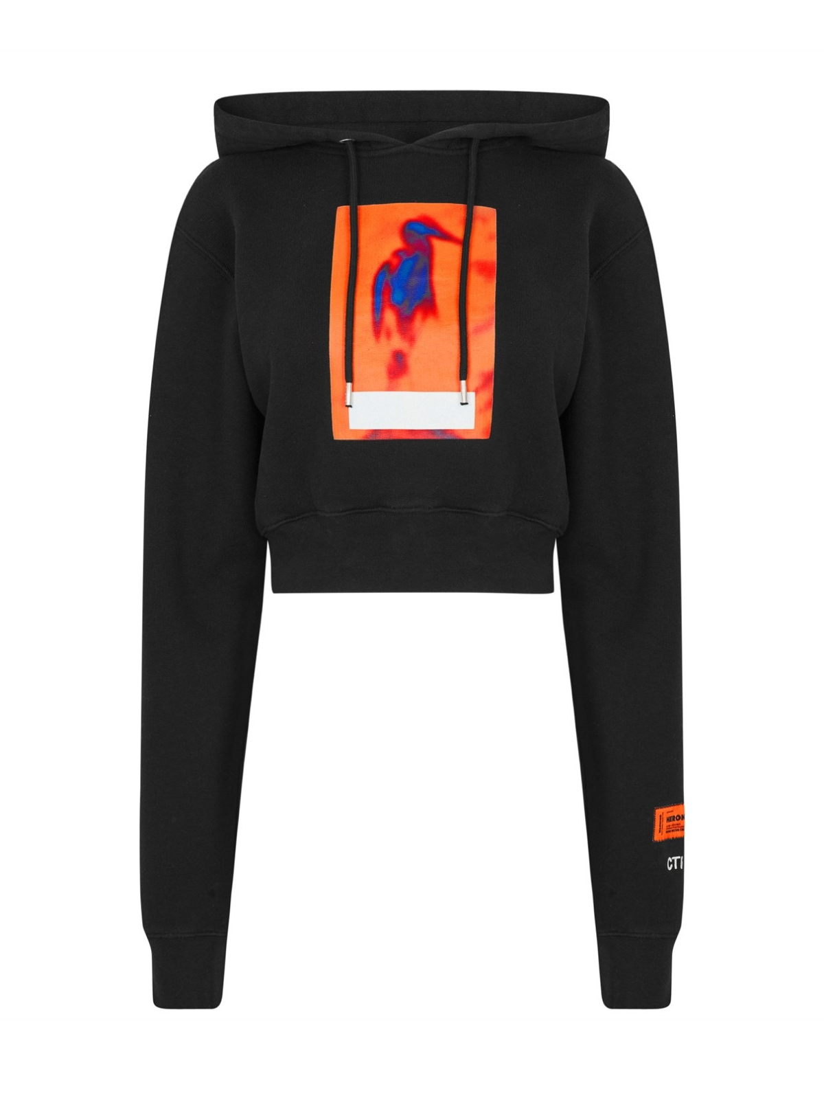 Heron Preston Black and Orange Censored Heron Crop Hoodie