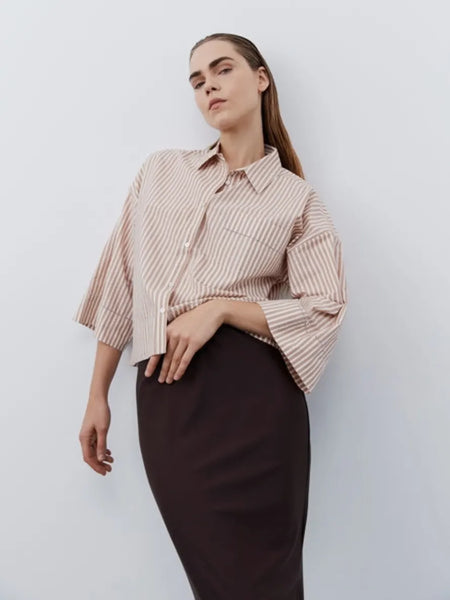 SOFIE SCHNOOR Striped Shirt Jacket In Rosy Brown