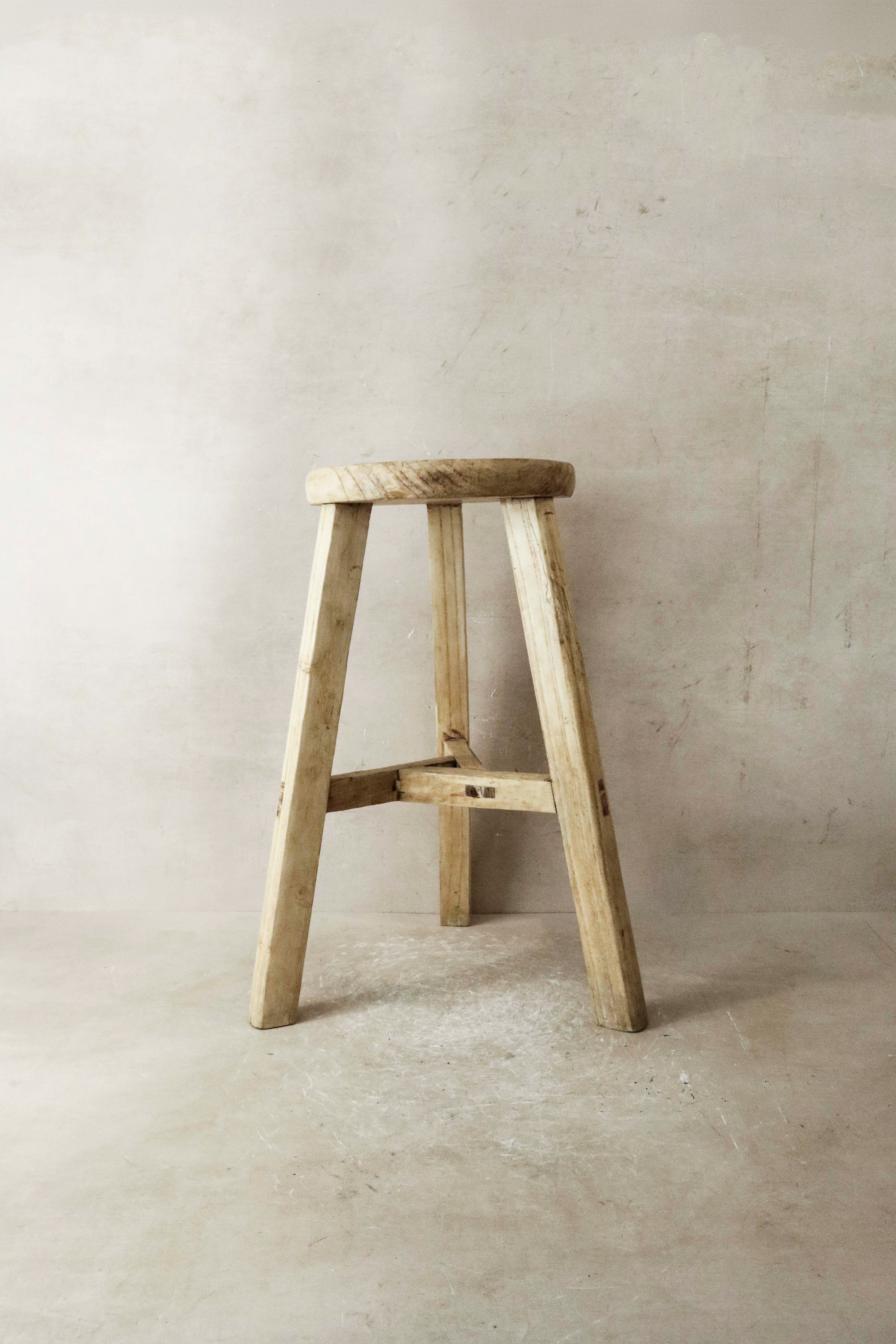 Botanical Boys Vintage Rustic Elm Wood Stool - Round - No 25