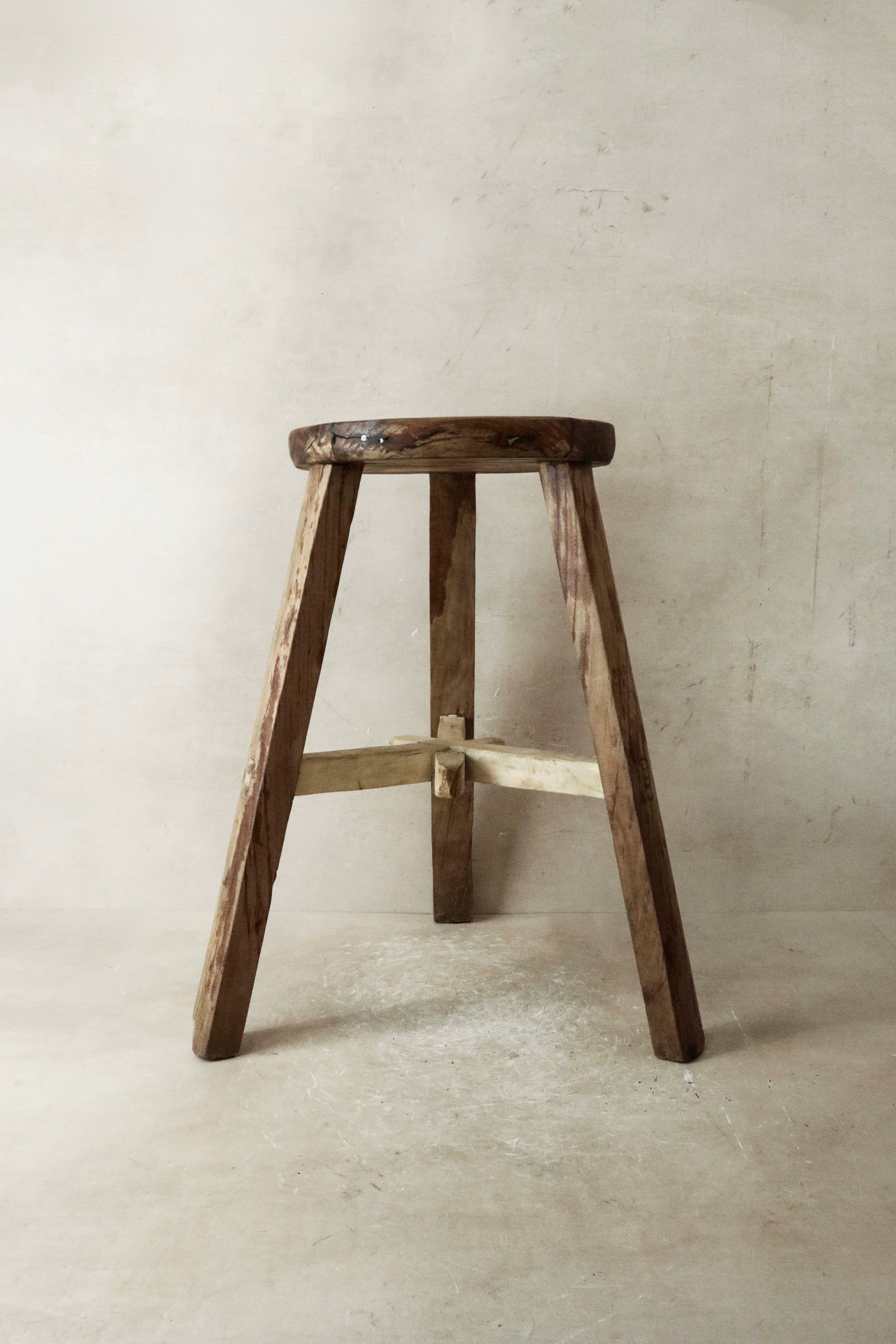 Botanical Boys Vintage Rustic Elm Wood Stool - Round - No 28