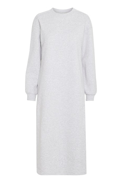 ICHI Ihbela Grey Melange Brushed Jersey Dress