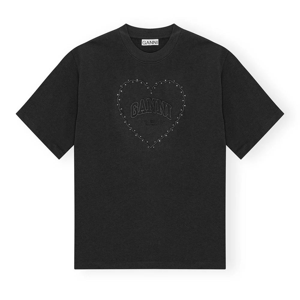 Ganni Ganni Heavy Cotton Drop Shoulder Heart T-shirt