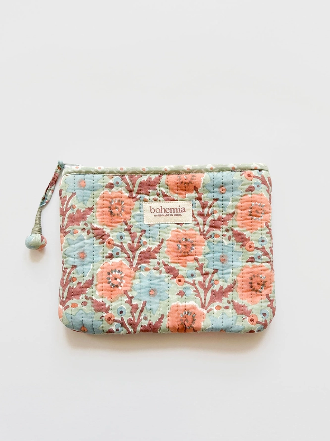 Bohemia Designs Floribunda Cosmetic Zip Pouch - Duck Egg blue