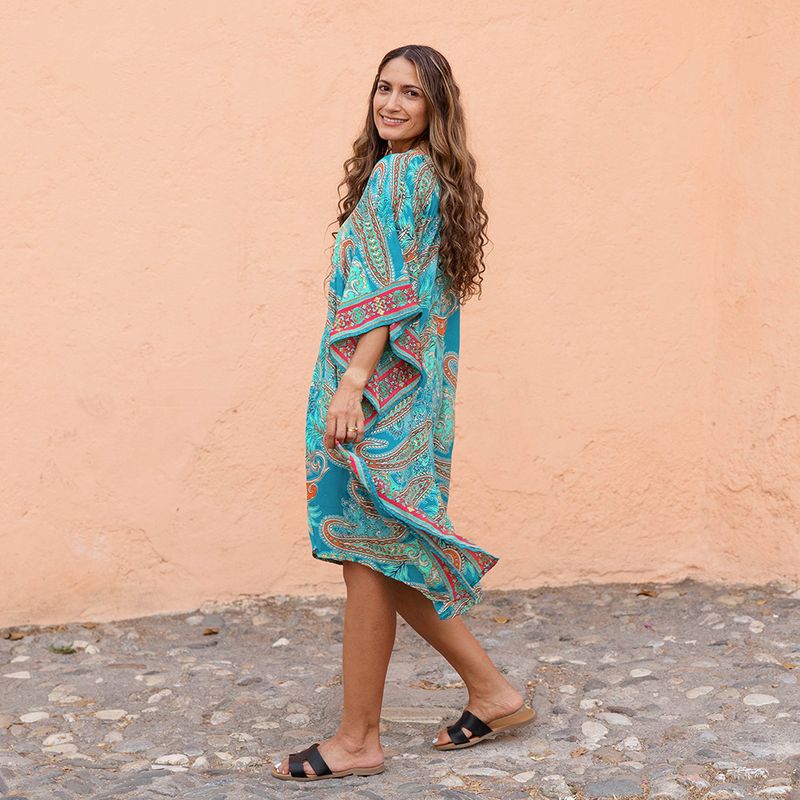 Powell Craft 'Orla' Turquoise Paisley Kaftan