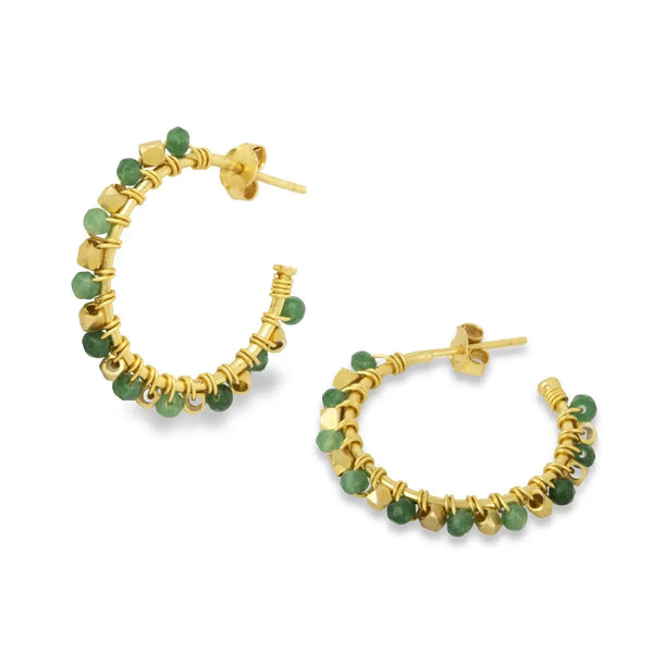 Ashiana Mini Riva Earrings - Green Agate