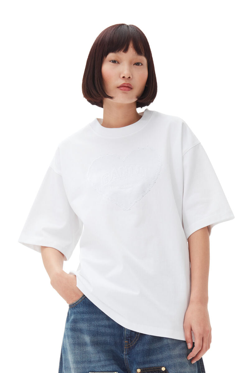 Ganni Ganni Heavy Cotton Drop Shoulder Heart T-shirt