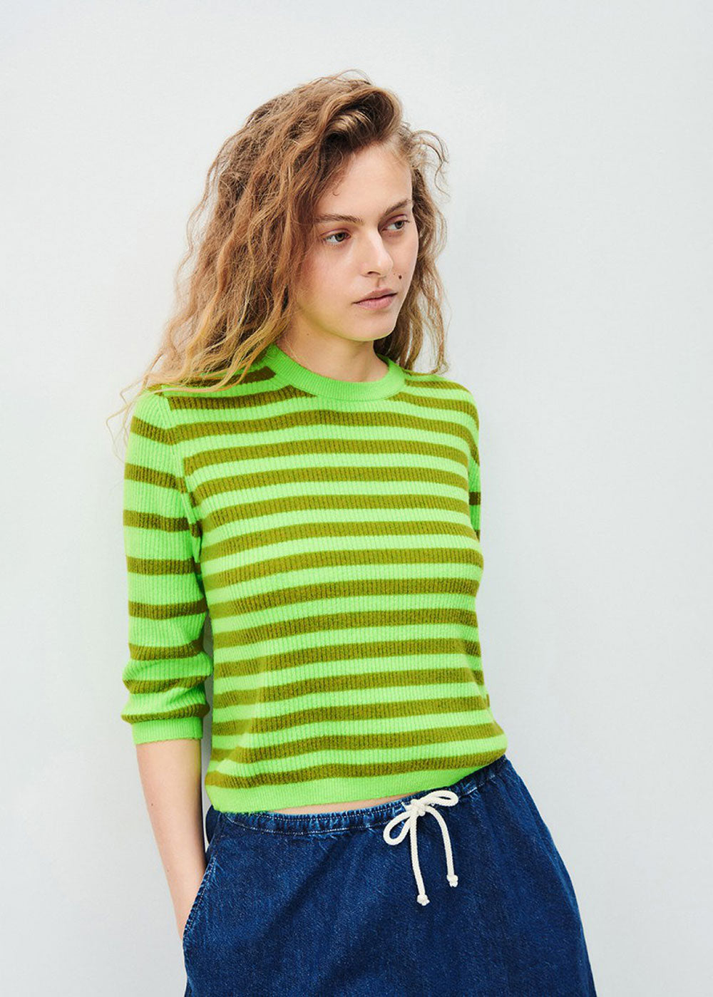 American Vintage Raxow Striped Jumper - Green Chameleon