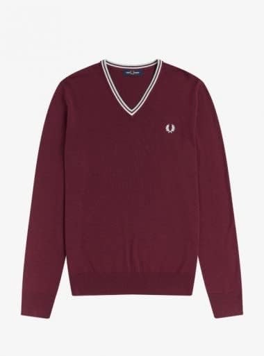 Fred Perry Fred Perry Classic V Neck Jumper Burgundy