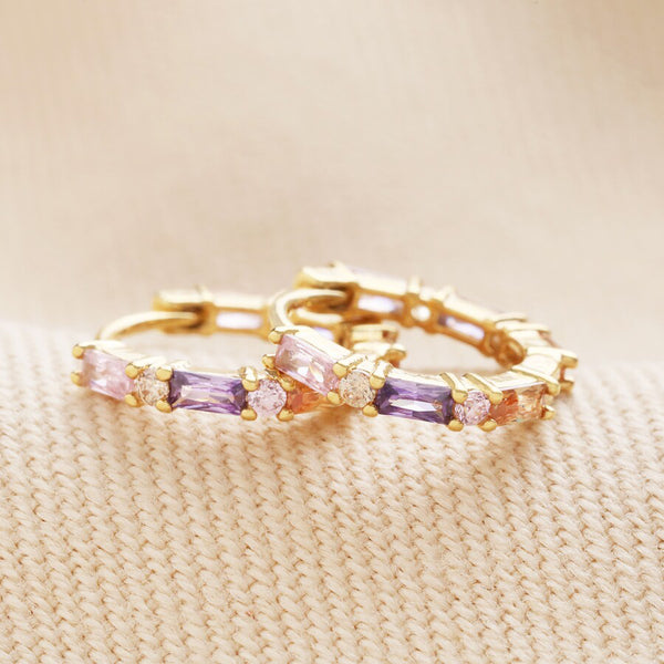 Lisa Angel | Pastel Baguette Crystal Huggie Hoop Earrings | Gold