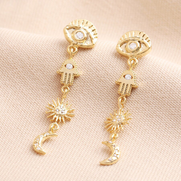 Lisa Angel | Hamsa Hand Drop Earrings | Gold