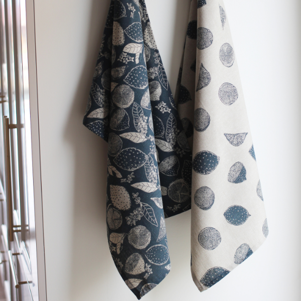 Morgan Wright Slate Blue Tea Towel Set With Lemon Design