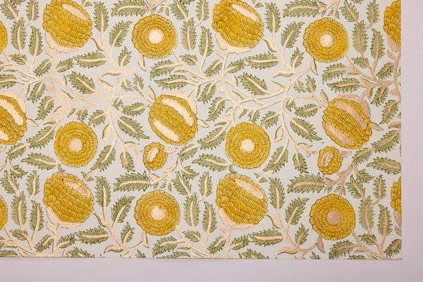 Paper Mirchi Marigold Glitz Sunshine Block Printed Wrapping Paper Sheet