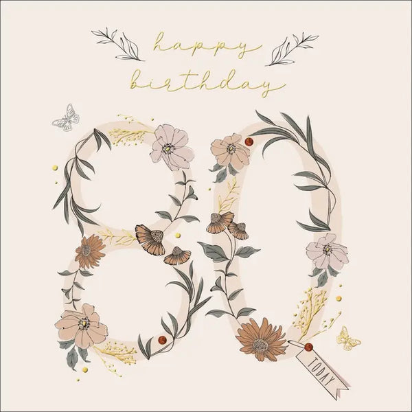 The Handcrafted Card Company 80th Birthday Greeting Card