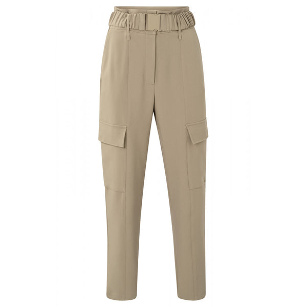 Yaya Beige Belt Zip Fly and Pockets High Waisted Cargo Trousers