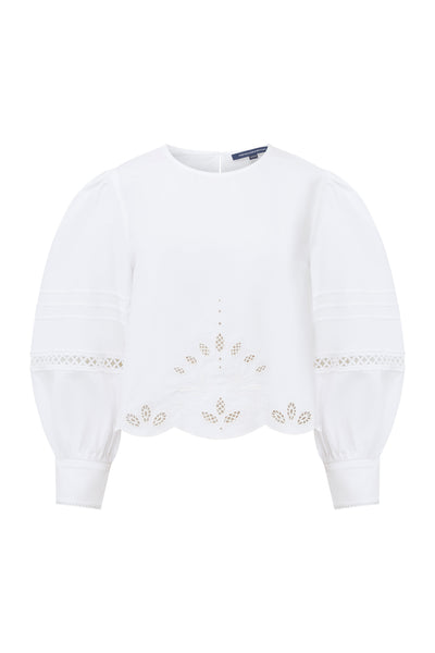 French Connection White Alissa Cotton Broiderie Top