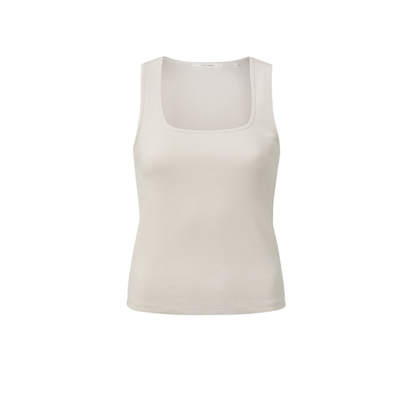 Yaya Beige  Organic Cotton Rib Knitted Singlet with Square Neck 