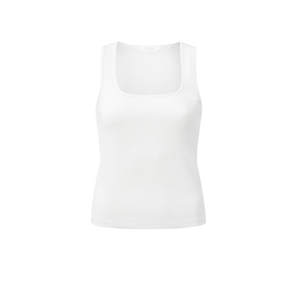 Yaya White Rib Knitted Organic Cotton Singlet with Square Neck