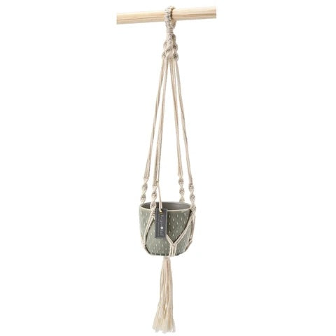 Burgon & Ball Grey Macrame with Flecked Plant Pot