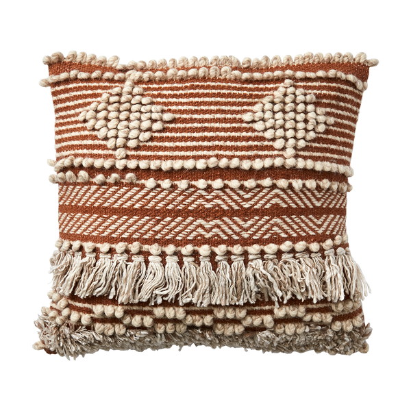 Affari Rust and Beige Textured Boho Cushion