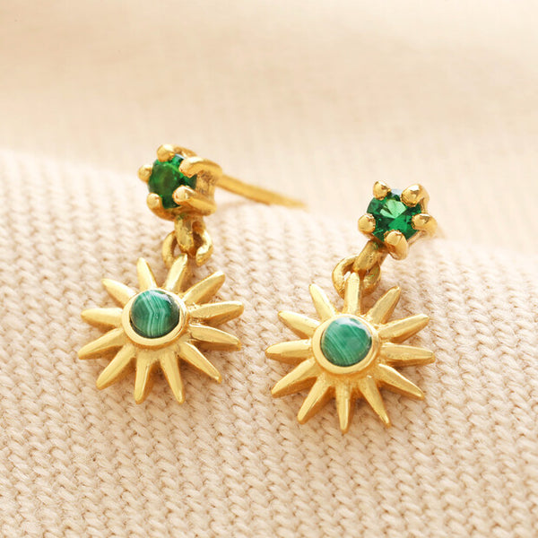 Lisa Angel 14ct Gold Plated Green E088 Crystal and Malachite Sun Drop Earrings