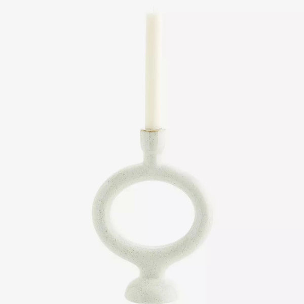 Madam Stoltz Off White Stoneware Circular Candlestick Holder