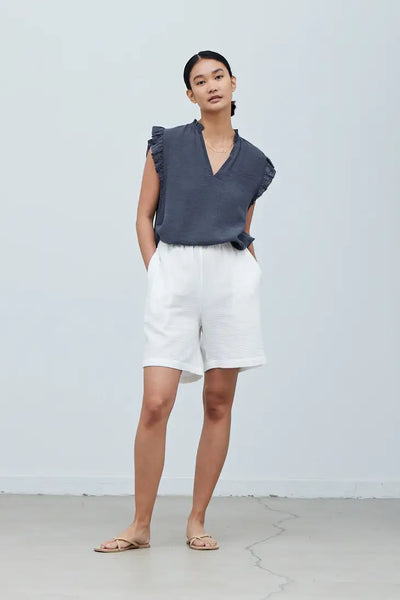 Grade & Gather White Cotton Gauze Long Shorts 