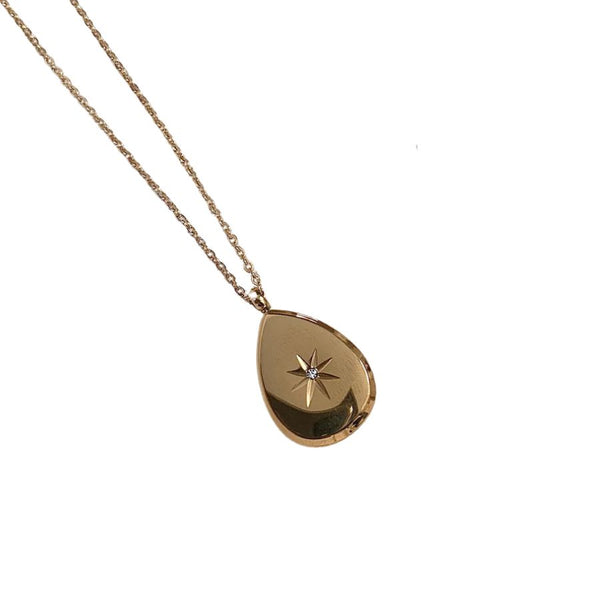 Little Nell 18k Gold Plated N042 Solid Star Embossed Pendant Necklace Mini Teardrop