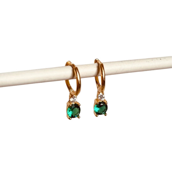 Little Nell Gold Green E083 Diamante Huggie Hoops