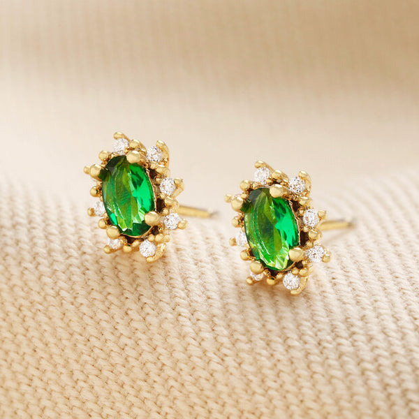 Lisa Angel Green 14ct Gold plated E086 Crystal Stud Earrings