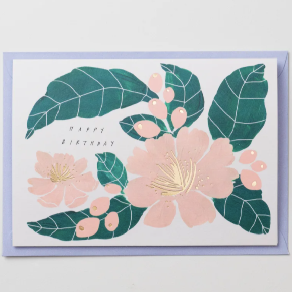 Katie Housley Happy Birthday Peony Greetings Card