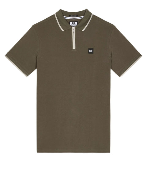 Weekend Offender Shore Zip Polo With Tipping In Castle Green/rhino