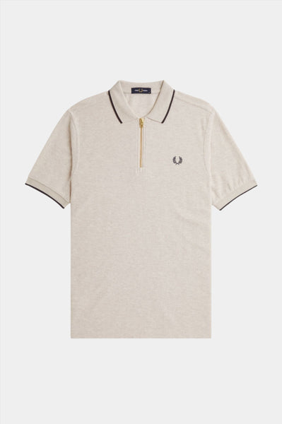 Fred Perry Crepe Pique Zip Neck Polo-shirt - Porridge Marl