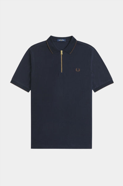 Fred Perry Fred Perry Crepe Pique Zip Neck Polo-shirt - Navy