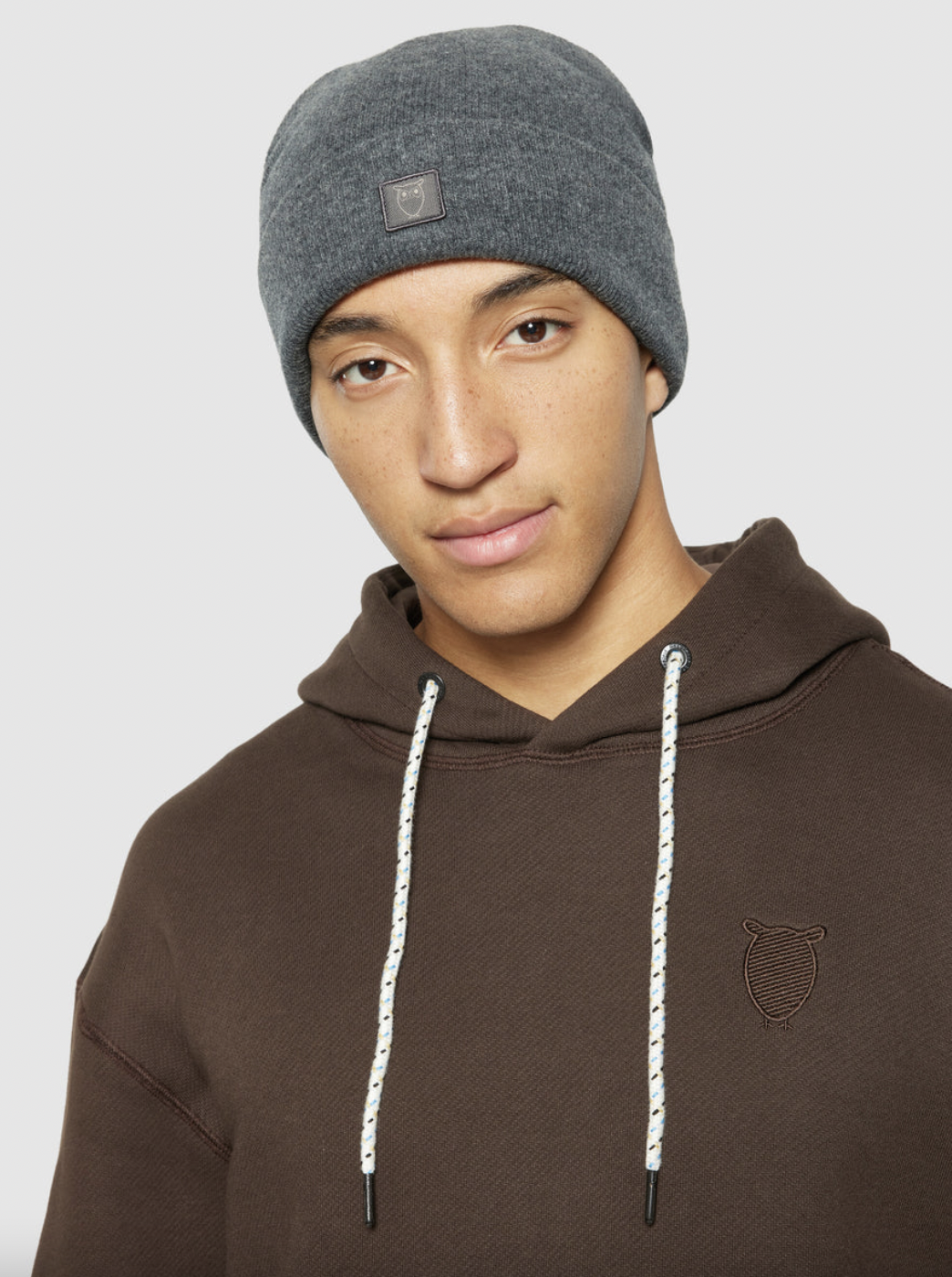 Knowledge Cotton Apparel  82206 Double layer wool beanie Dark Grey Melange