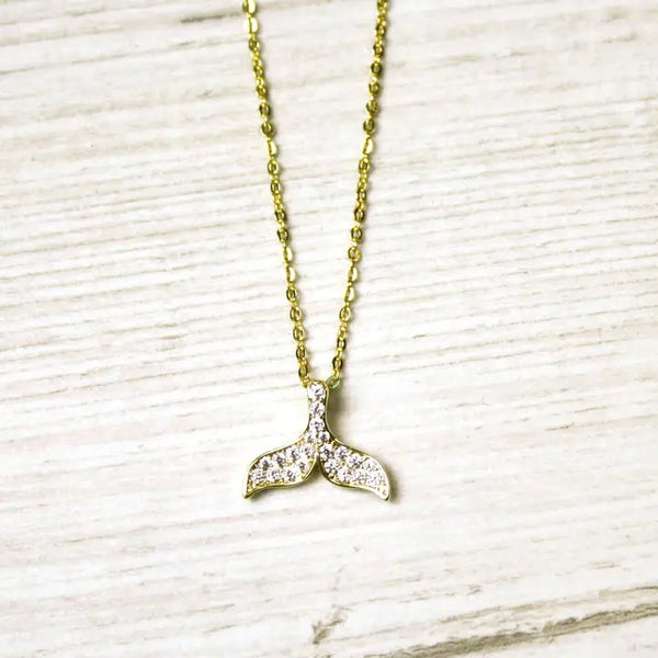 Pineapple Island Whale Tail Charm Necklace In Gold