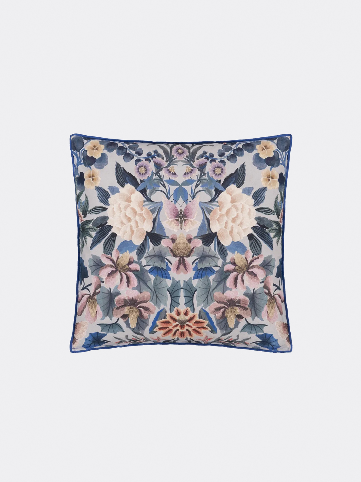 Designers Guild Contemporary Ikebana Damask Slate Blue Cushion with Flowers With Feather Filling