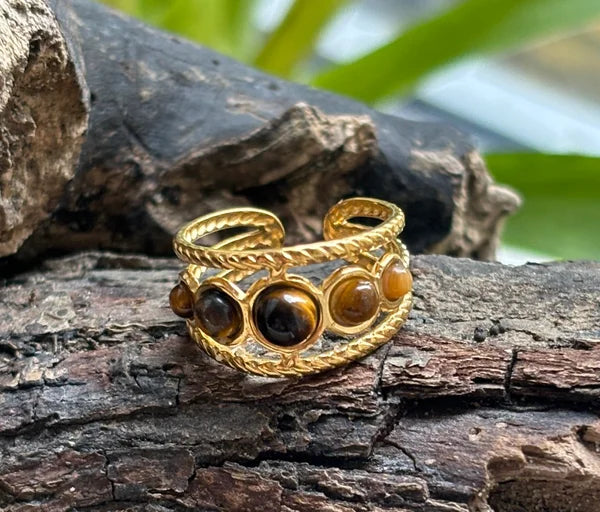 Ocean Ripples Tiger Eye Adjustable Ring 18r-13