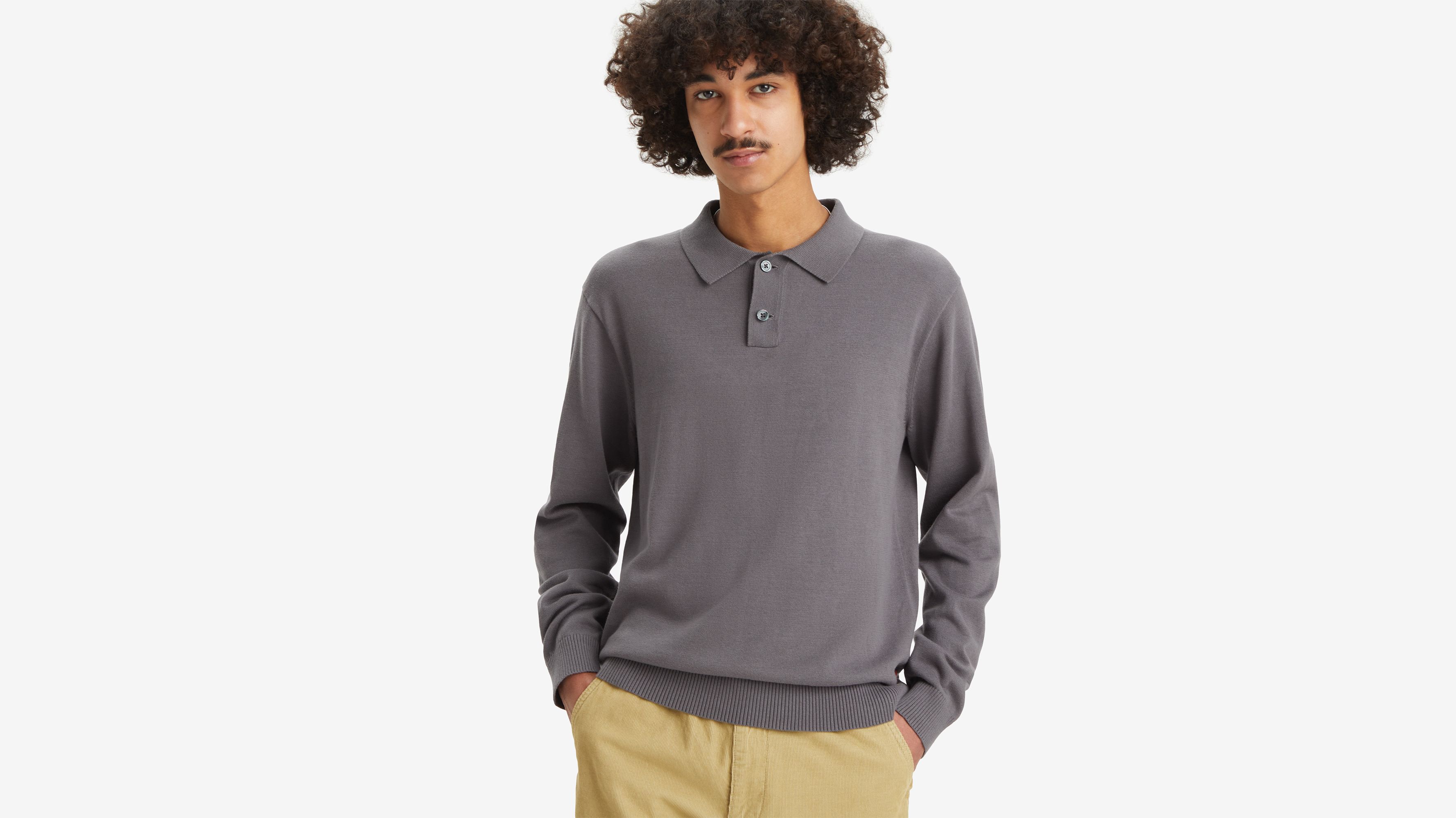 Levi's Grey Heather Long Sleeves Mens Sweater Polo