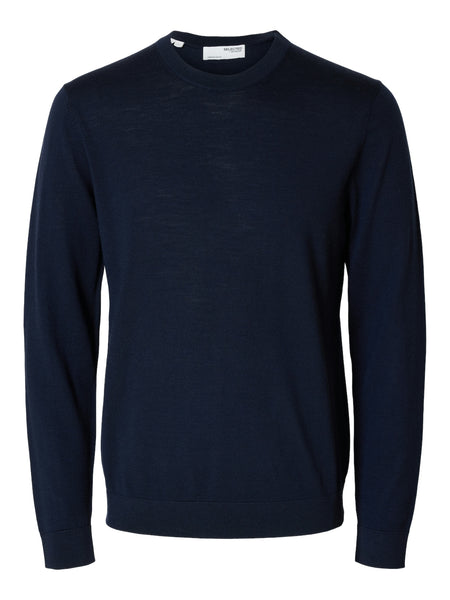 Selected Homme Slhtray Navy Blazer Knit Merino Crew Neck Jumper