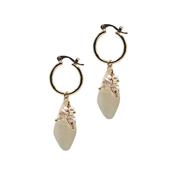 Narratives The Agency Mother Of Pearl & Shell Mini Hoop Drop Earrings