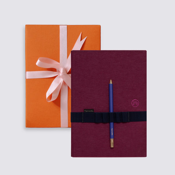 Papersmiths Notebook, Pen And Band Gift Set - Mulberry