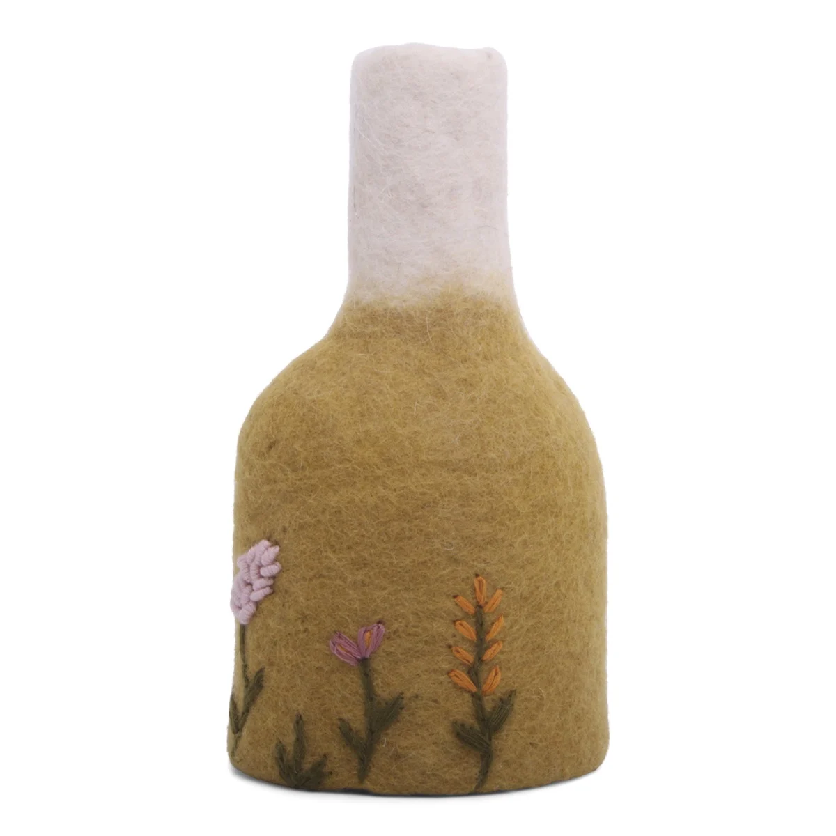 Gry and Sif Felt Vase with embroidery - Ochre