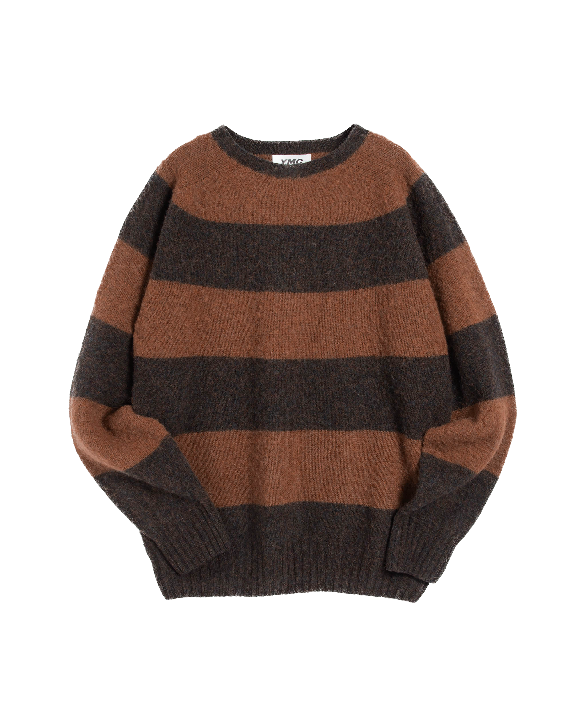 YMC Suedehead Stripe Crew Knit - Brown Stripe