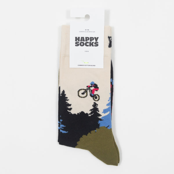 Happy Socks  Mountain Biking Socks in Cream & Green