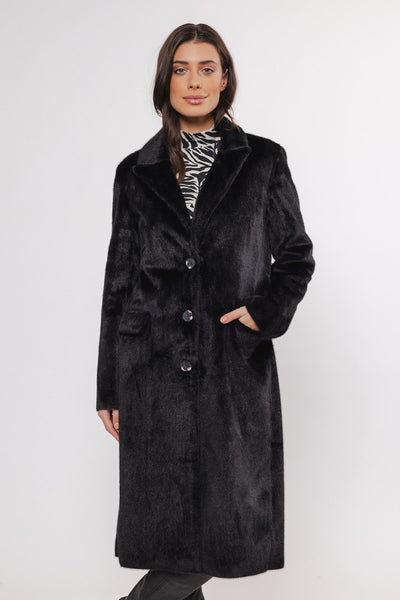 Rino and Pelle Nonna Faux Fur Single Breasted Coat - Graphite