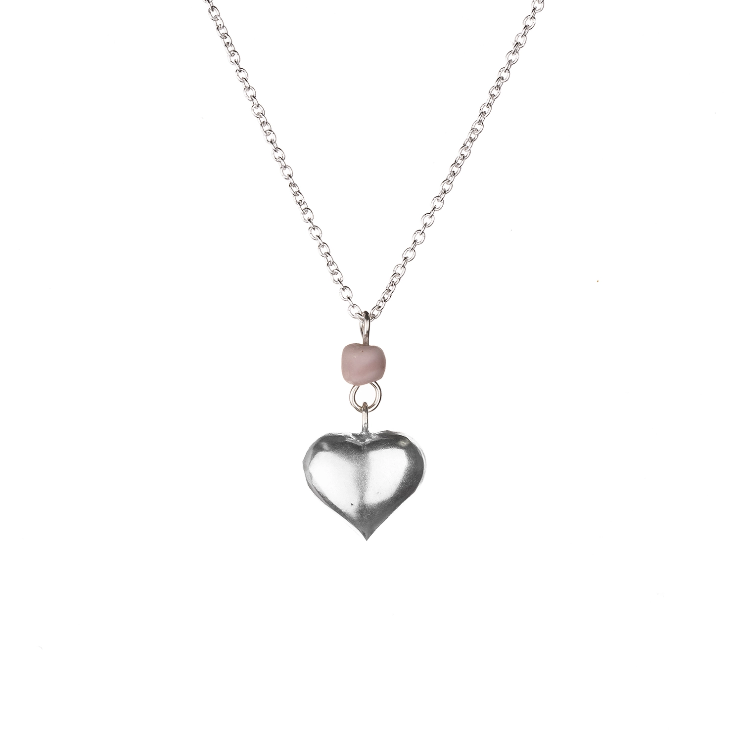 Just Trade  Silver Heart Necklace - Pink