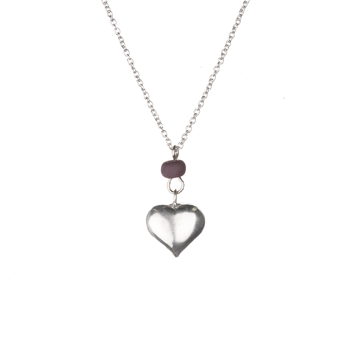 Just Trade  Silver Heart Necklace - Purple